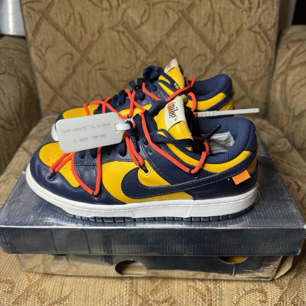 NIKE DUNK LOW OFF-WHITE USED SIZE 6 UNIVERSITY GOLD MIDNIGHT NAVY CT0856 700‎
